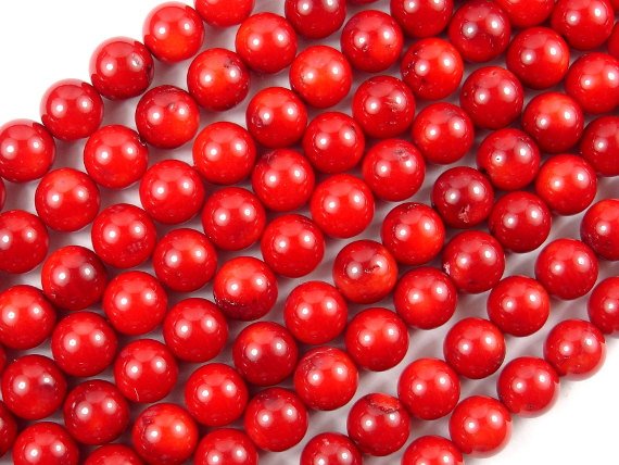 Red Bamboo Coral Beads, 7.8mm Round Beads-BeadBasic
