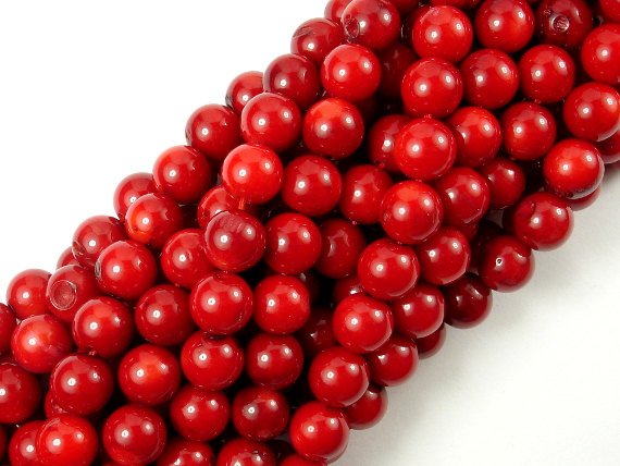 Red Bamboo Coral Beads, 7.8mm Round Beads-BeadBasic