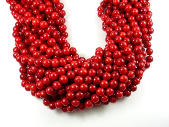 Red Bamboo Coral Beads, 7.8mm Round Beads-BeadBasic