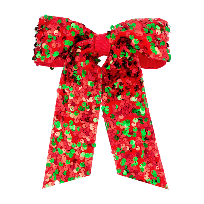 Red & Green Sequin Tails Bow