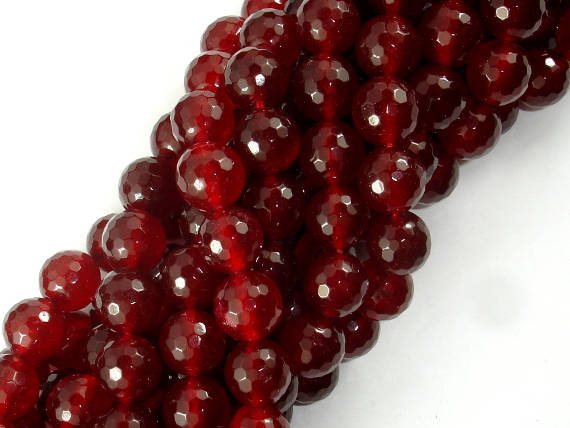 Red Jade Beads, Faceted Round, 10mm-BeadBasic