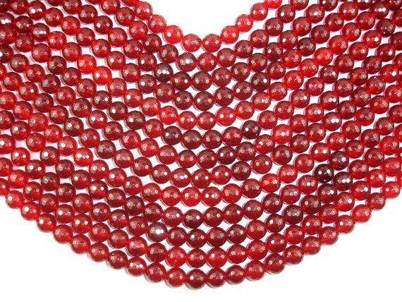 Red Jade Beads, Faceted Round, 10mm-BeadBasic