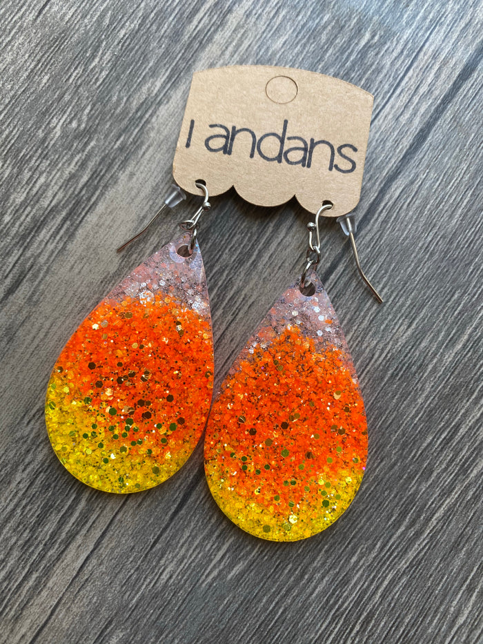 Resin "Candy Corn” Fall Glitter Handcrafted Earrings