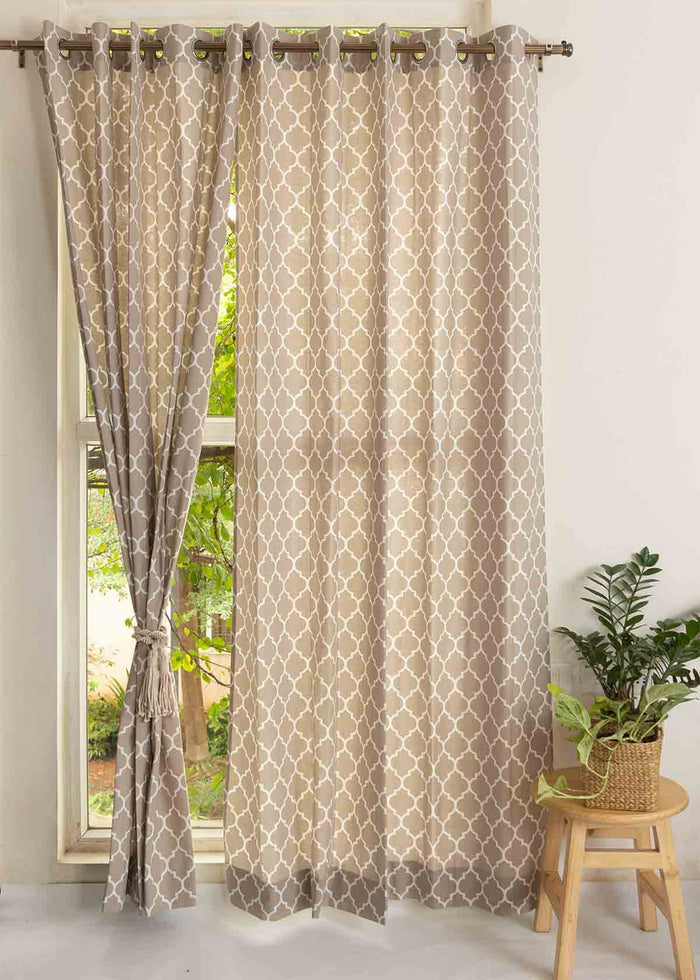 Reverse Trellis printed cotton Fabric - Walnut-Grey