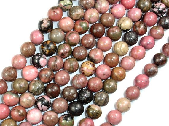 Rhodonite Beads, Round, 10mm (10.5 mm)-BeadBasic