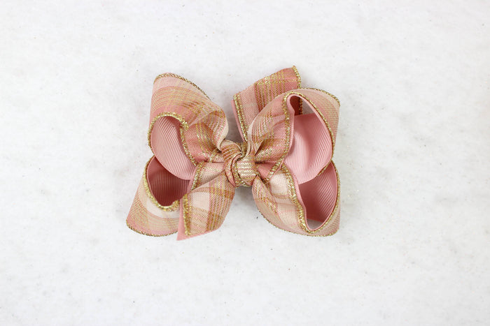 ROSE GOLD PLAID BOW: 4.5" Large