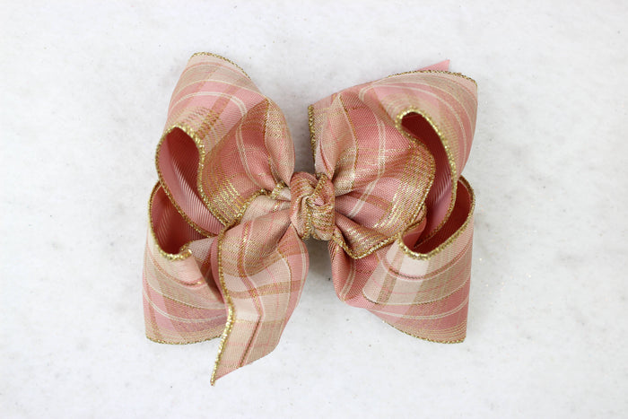 ROSE GOLD PLAID BOW: 4.5" Large