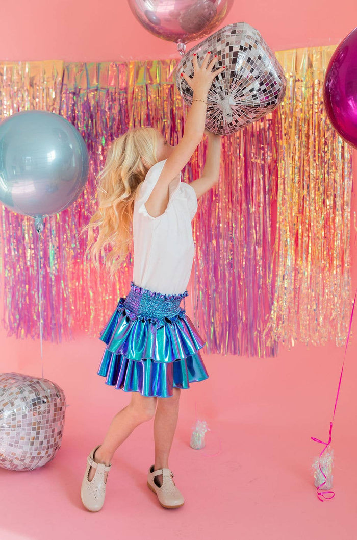 Ruffle Skort in Aqua Lamé