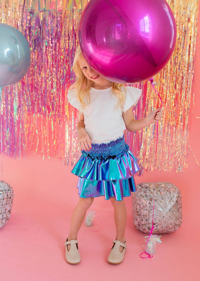 Ruffle Skort in Aqua Lamé