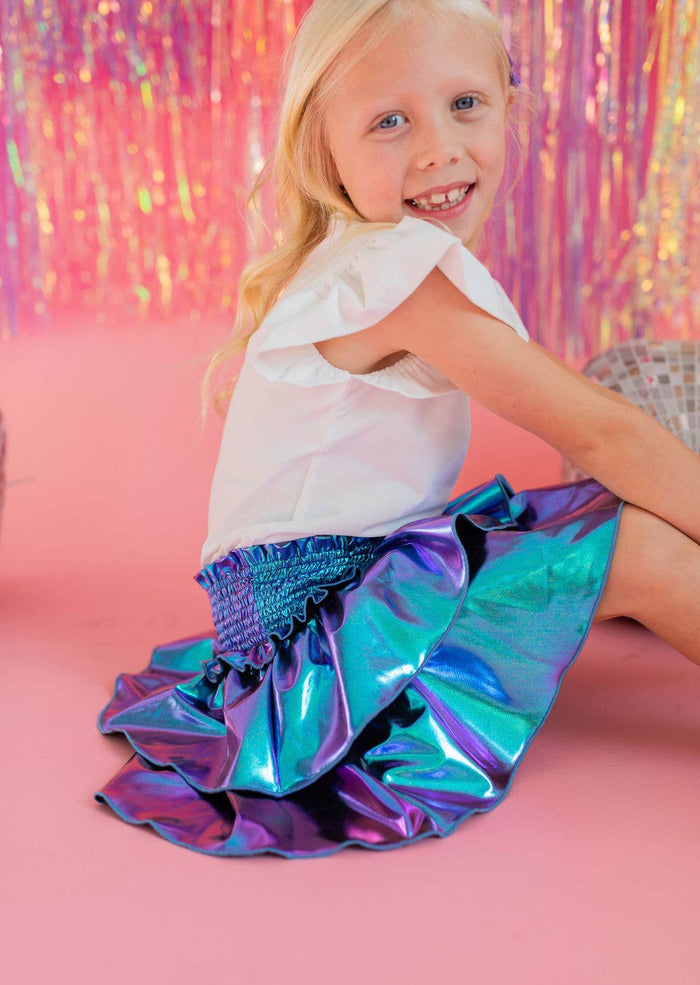 Ruffle Skort in Aqua Lamé