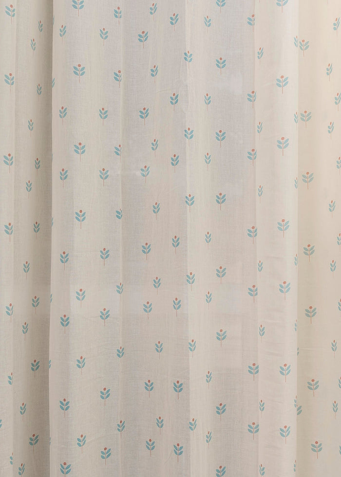 Sapling printed sheer Fabric - Nile Blue