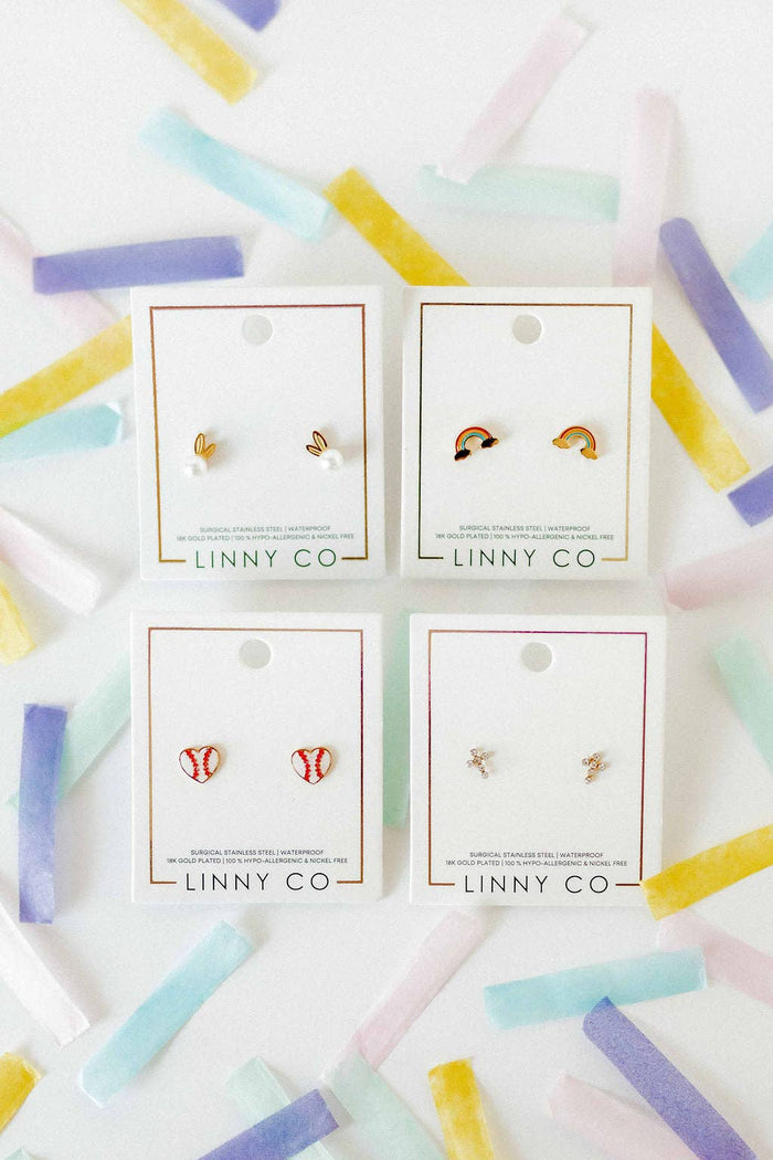 Screwback Stud Earrings - Baseball