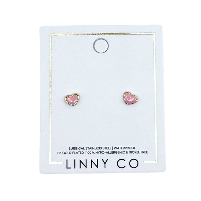 Screwback Stud Earrings - Nora Heart Pink