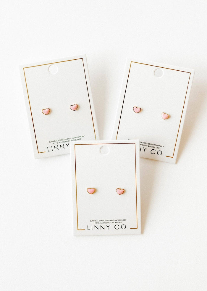 Screwback Stud Earrings - Nora Heart Pink