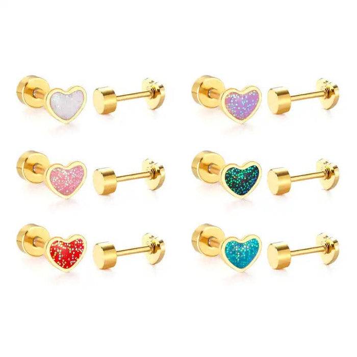 Screwback Stud Earrings - Nora Heart White