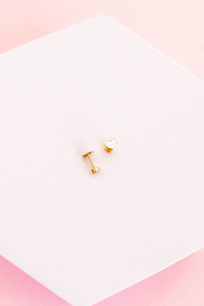 Screwback Stud Earrings - Nora Heart White