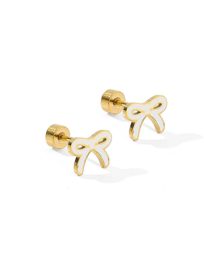 Screwback Stud Earrings - Sadie Bow White