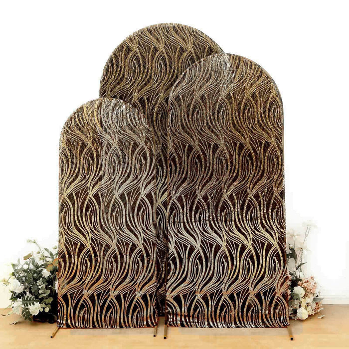 Decorative three-panel room divider with wave design and floral accents.