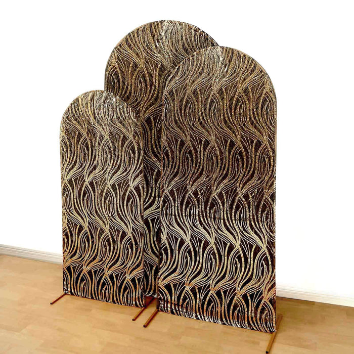 Decorative room dividers with intricate wave patterns in three sizes.