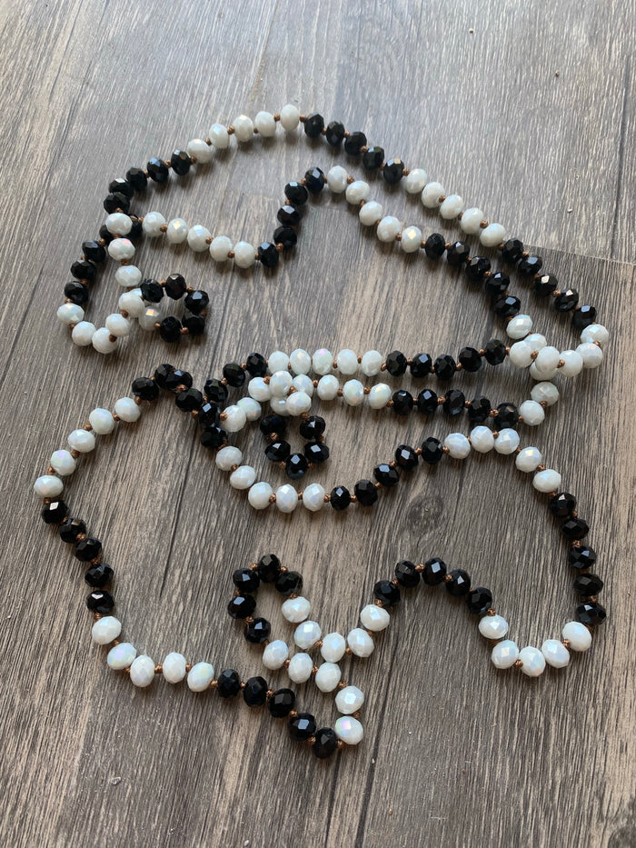 •SHADOWS• Black + White Double Wrap Beaded 60" Necklace