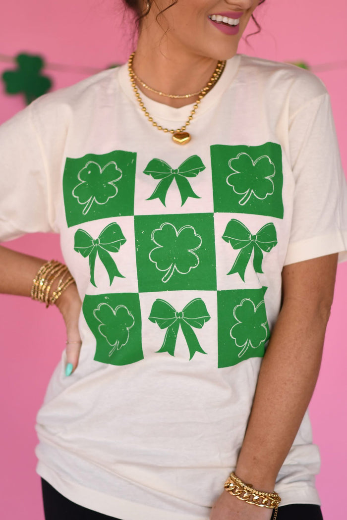 {SHAMROCKS + BOWS} Natural Crew Neck Tee