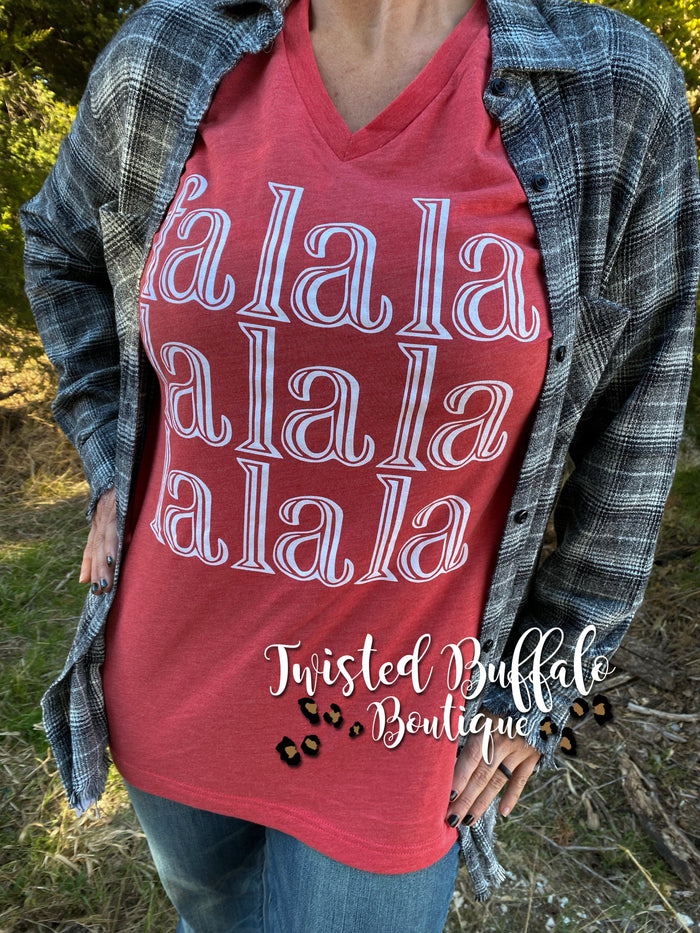 {SING IT LOUD} FA LA LA LA LA Heather Red V-Neck Tee
