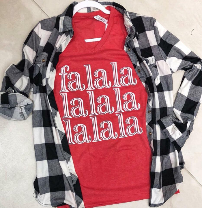 {SING IT LOUD} FA LA LA LA LA Heather Red V-Neck Tee