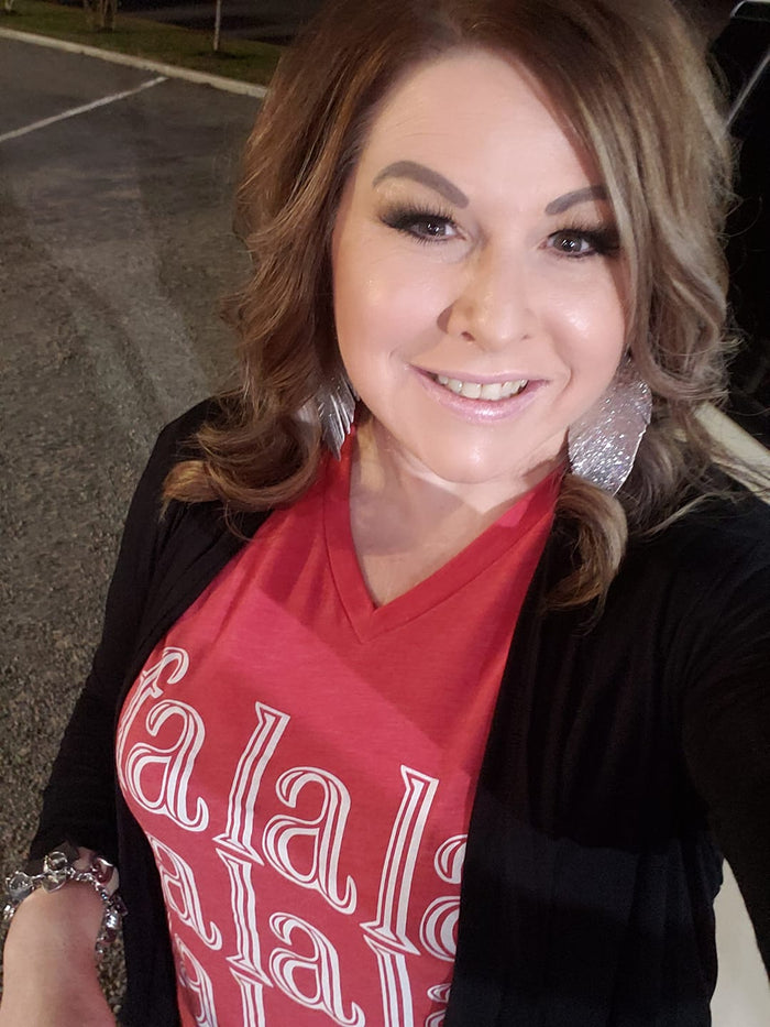 {SING IT LOUD} FA LA LA LA LA Heather Red V-Neck Tee