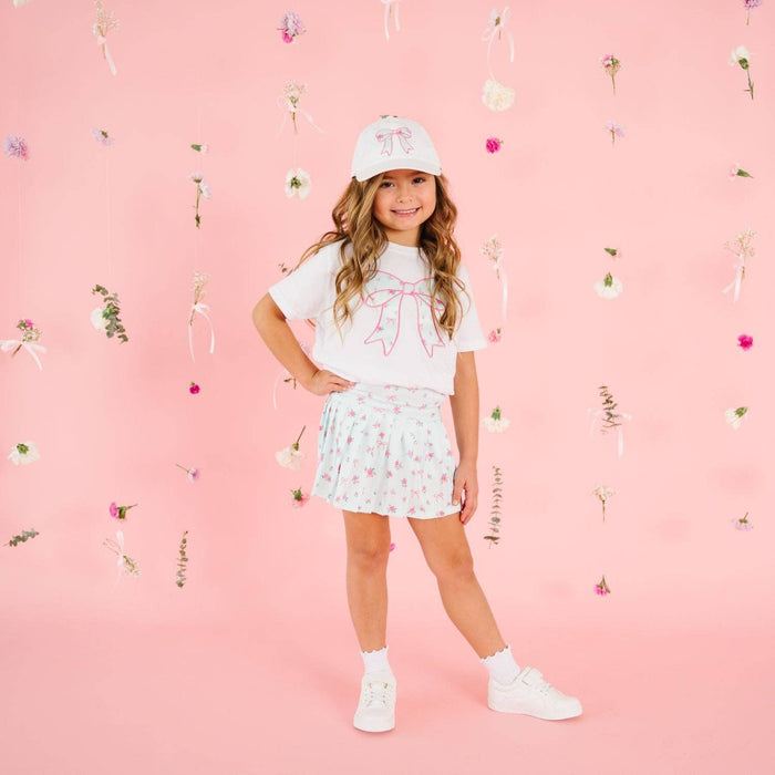 Sky Blue Floral Bow Patch Baseball Hat - Hair Accessories