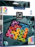 IQ Gears puzzle game packaging with colorful gears and Smart Games branding.