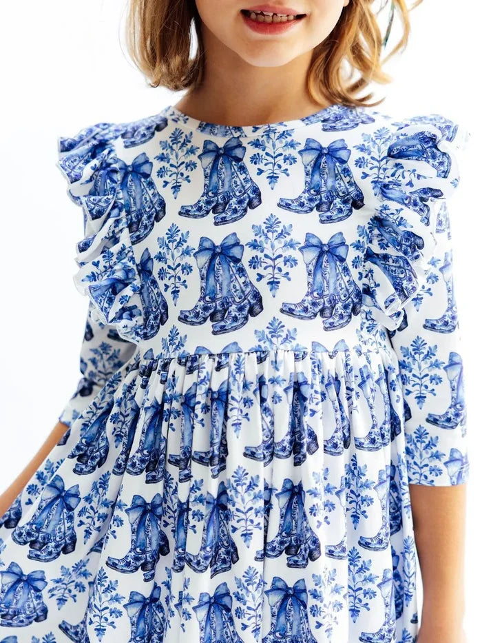 Southern Belle 3/4 Sleeve Ruffle Twirl Dress