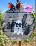 Spooky Script Ghost Wooden Door Hanger