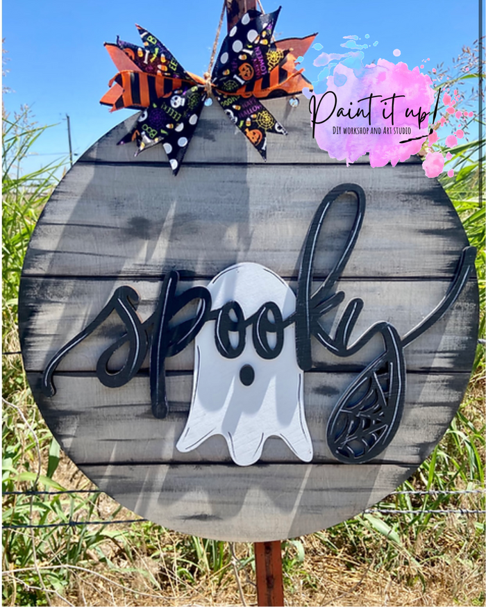 Spooky Script Ghost Wooden Door Hanger