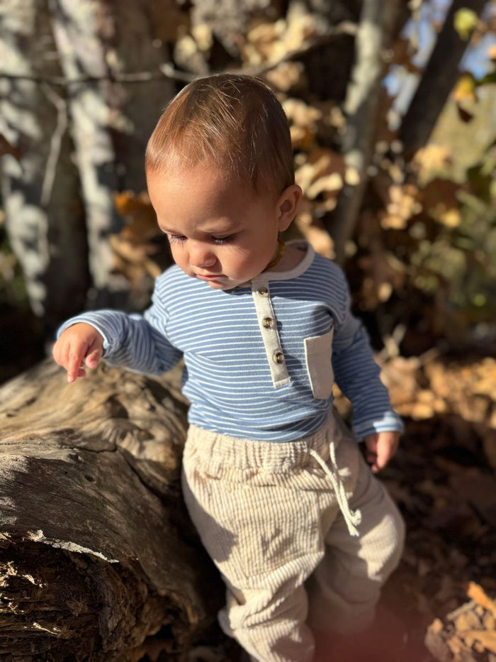 Stanton Henley Onesie Blue/White