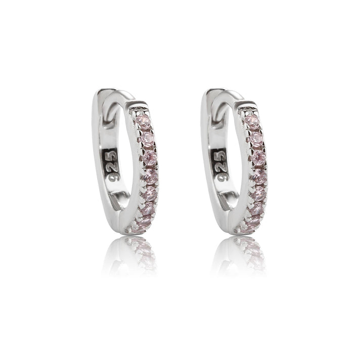 Sterling Silver Huggie CZ Hoop Earrings for Babies and Kids: Pink