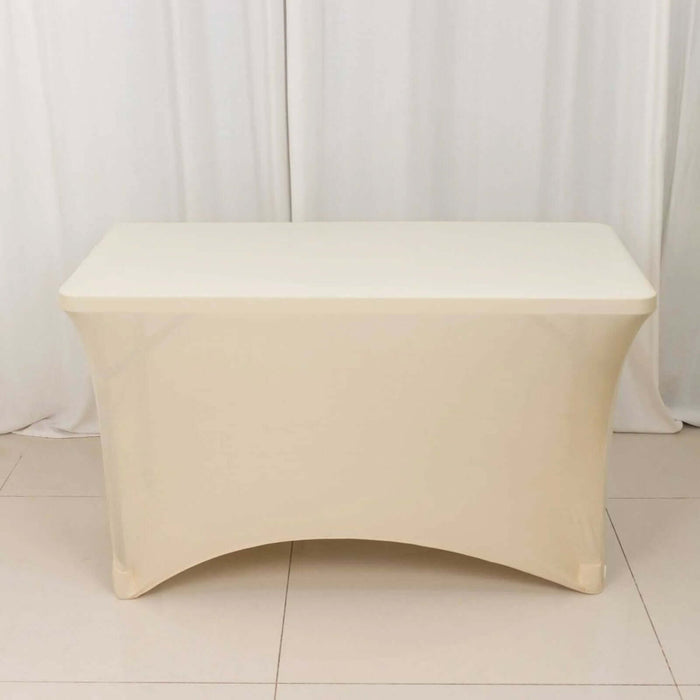 Beige folding table on a plain background