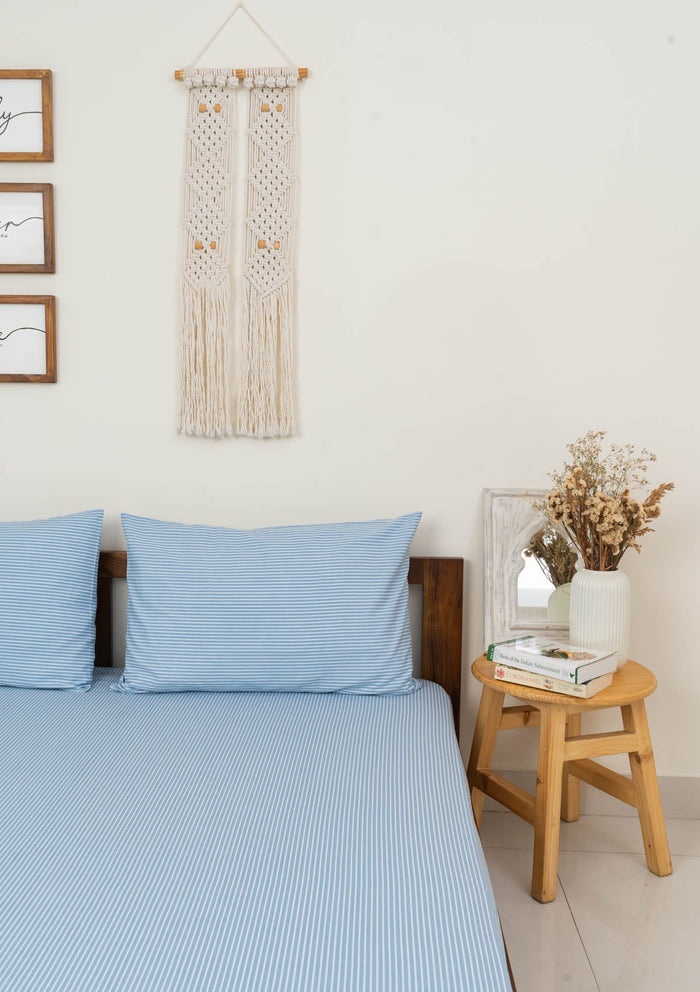 Stripes Fitted Sheet - Powder Blue