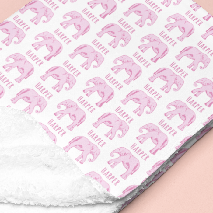 Sugar + Maple Sherpa-Lined Personalized Blanket | Elephants