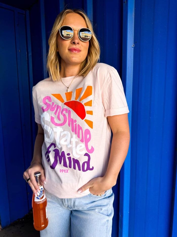 {SUNSHINE STATE OF MIND} Light Peach Crew Neck Tee