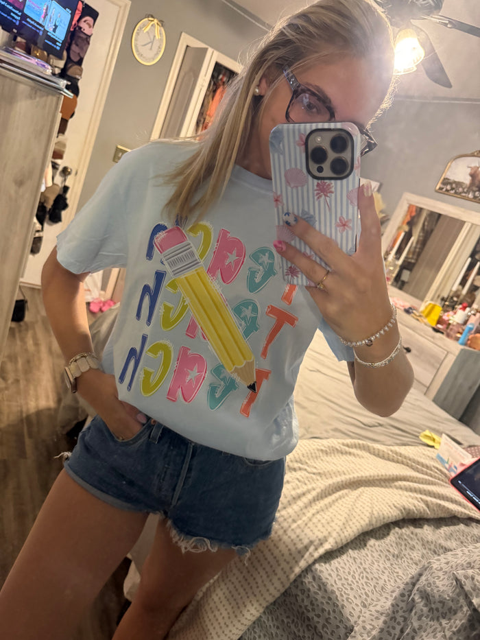 TEACH tee baby blue