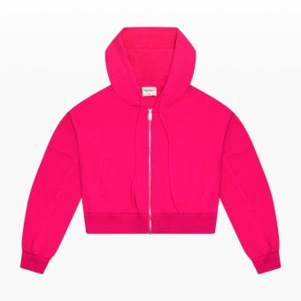 Tenly French Terry Raw-Edge Zip Hoodie Cerise | Cerise