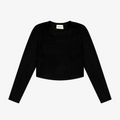Tenly Rayon Rib Curved Hem Long Sleeve Top Black | Black