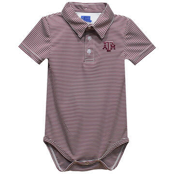Texas AM Aggies Embroidered Maroon Stripe Knit Polo Onesie
