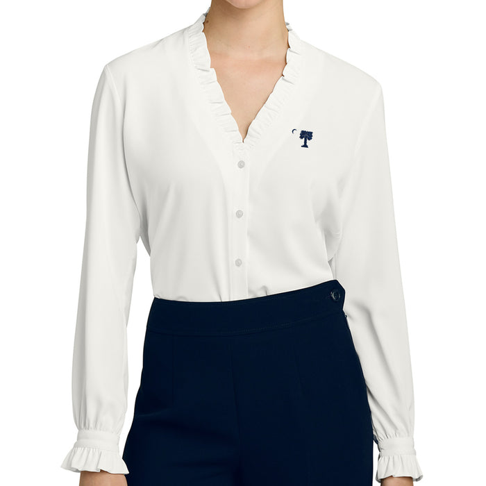 The Citadel, Big Red, Brooks Brothers® Women’s Long Sleeve Ruffle Collar Blouse - Off White