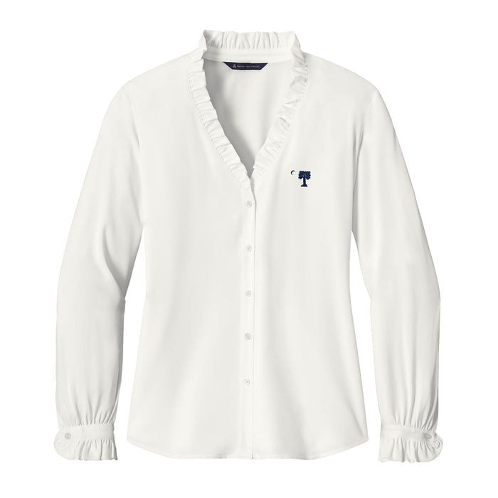 The Citadel, Big Red, Brooks Brothers® Women’s Long Sleeve Ruffle Collar Blouse - Off White