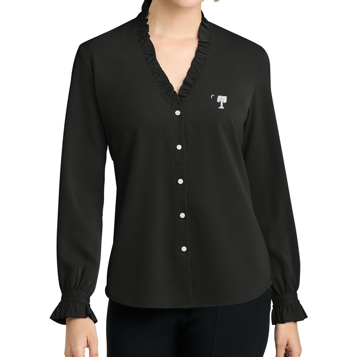 The Citadel, Big Red, Brooks Brothers® Women’s Long Sleeve Ruffle Collar Blouse - Black
