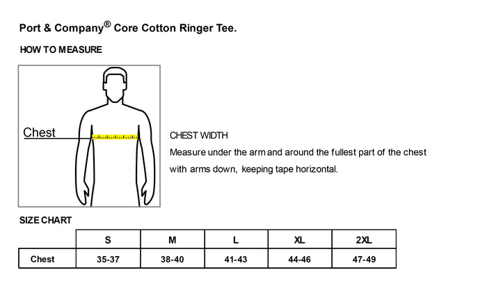 The Citadel, Club Soccer, Ringer T-Shirt - Size Chart