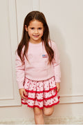 Theme Gemma Satin Pink Rose Mini Skirt with Red Lace
