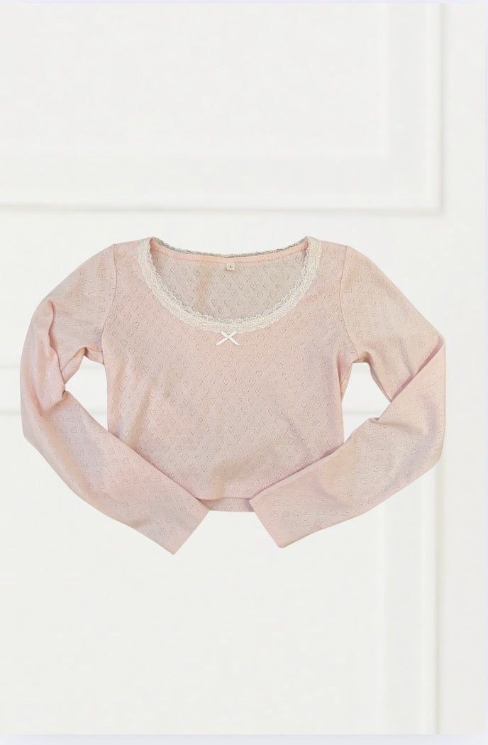 Theme Jax Light Pink Heart Pointelle Long Sleeve