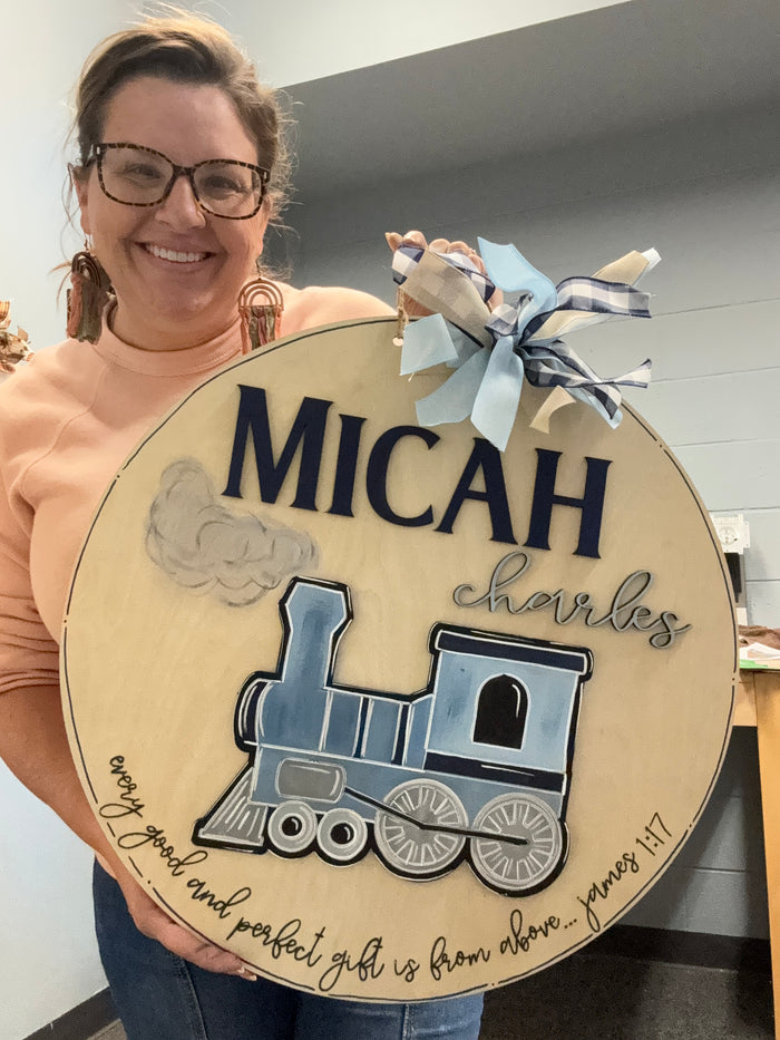 Train Baby Wooden Door Hanger
